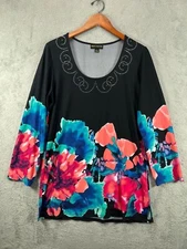Urban Collection Womens Large Black Tops Tunic Floral Shirt Studded Long Sleeve