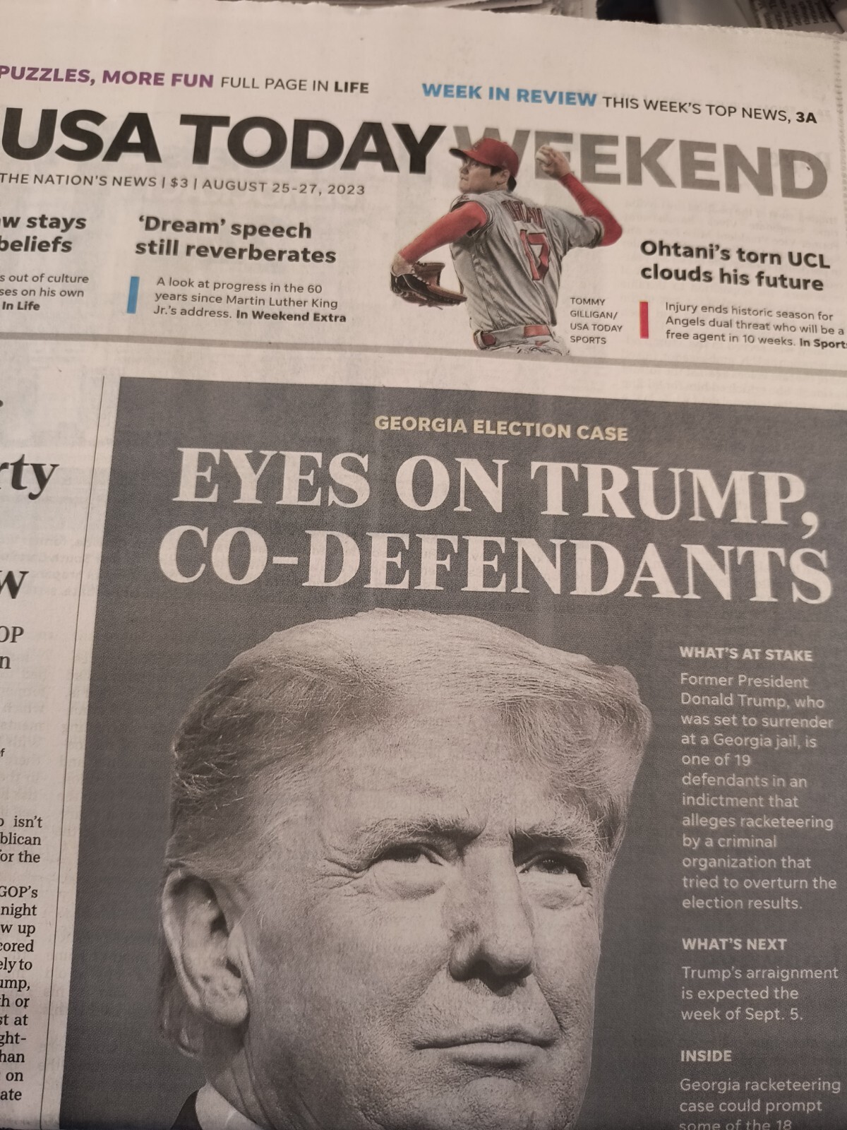 The USA today Weekend August 25 - 27 2023. Eyes On Trump Codefendants