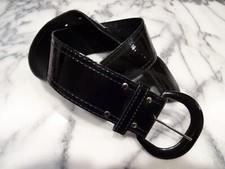 Vtg SHINY BLACK BELT Sz 30 31 32 Faux Leather 39" L 2" Wide Round Buckle Vinyl