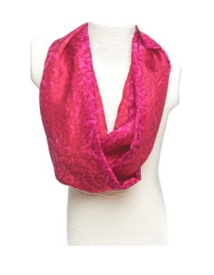 Ladycrow Handpainted Salt Water Dyed Habotai Silk Scarf in Pink Strawberry  Crush