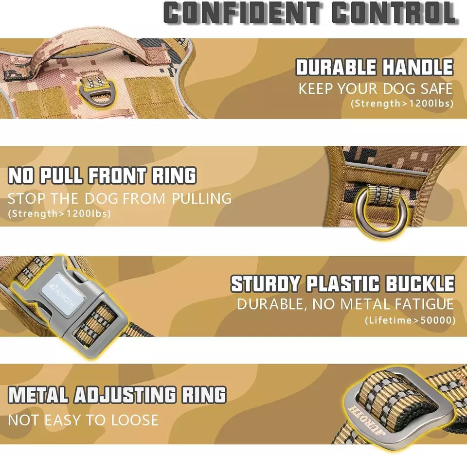 Жилет тактический для собаки Auroth регулируемый жилет с ручкой - камуфляж пустыни - Изображение 4 из 4