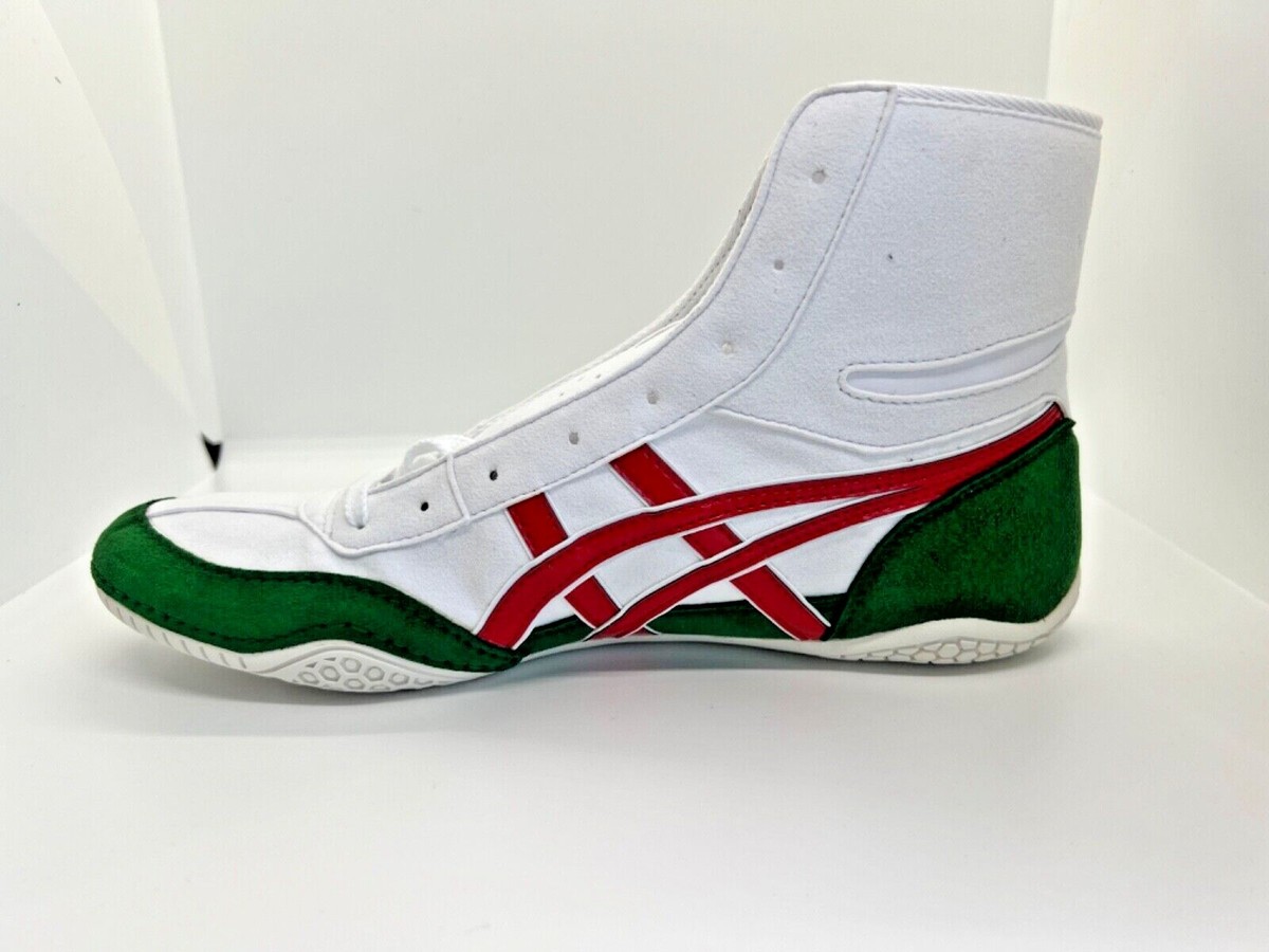 asics Boxing Wrestling Shoes White × Green Red Line White