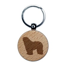 Bergamasco Sheepdog Dog Solid Engraved Wood Round Keychain Tag Charm