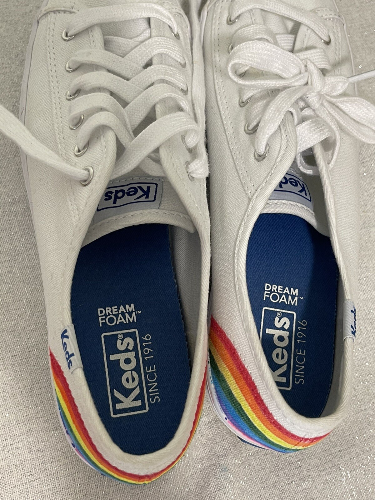 Keds triple up? canvas womens sneaker 7.5 Platform rainbow pride EUC image 6
