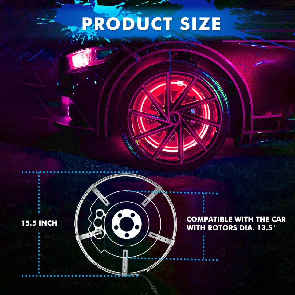 Anillos de rueda LED RGB de 15,5" luces de llanta Bluetooth para Cadillac ATS para CTS Escalade Foto 2 de 4