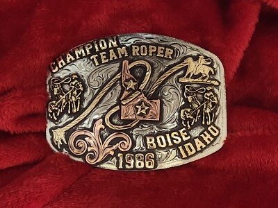RODEO TROPHY CHAMPION BUCKLE PRO TEAM ROPER BOISE IDAHO 1986 RARE 826