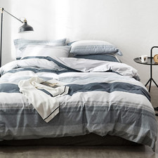 Duvet Cover Set Full/Queen Size 100 Cotton Bedding Set Gray Blue White Printed