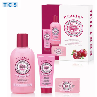 PERLIER Geschenkset MELOGRANO, Badecreme + Handcreme + Seife Granatapfel