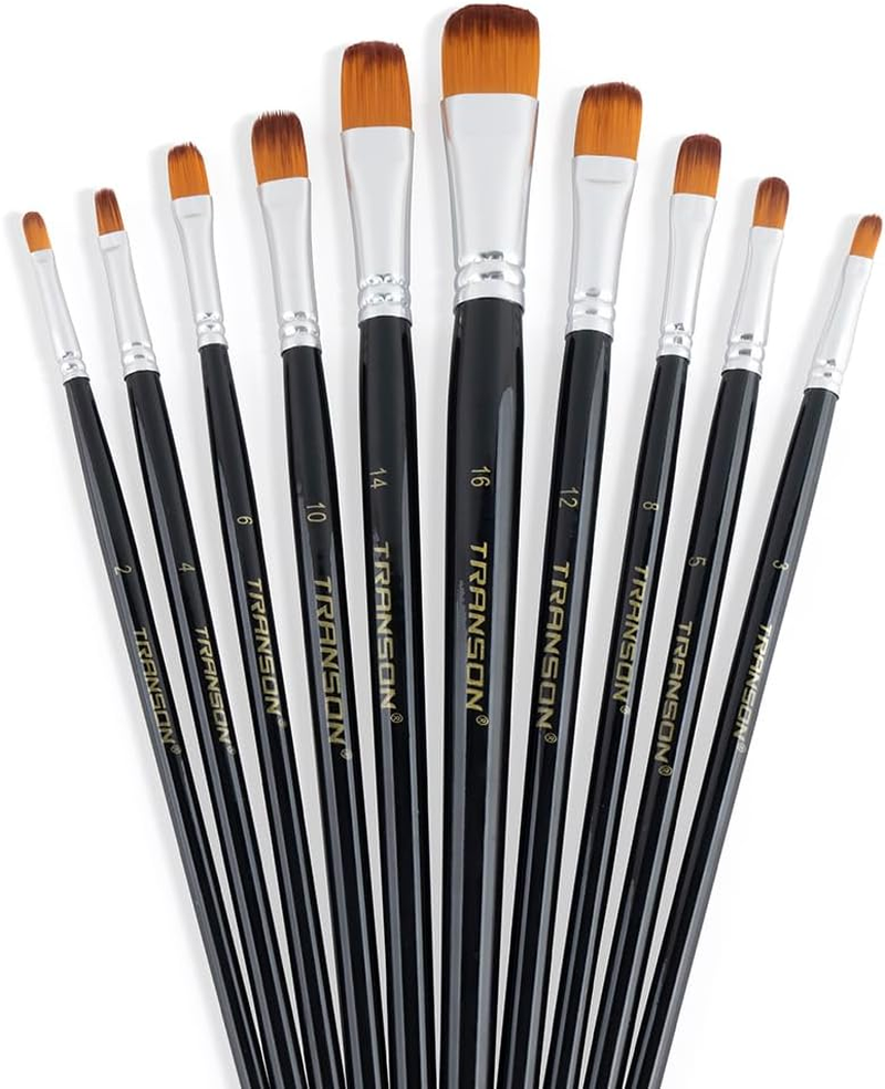 Synthetic Filbert Paint Brush Set 10Pcs for Acrylic Watercolor Gouache