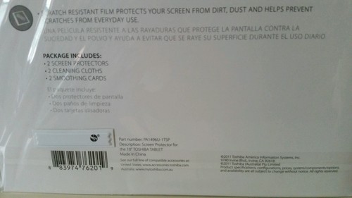 10 INCH TOSHIBA TABLET ANTI-SCRATCH SCREEN PROTECTORS PA1496U-1TSP THRIVE 2 Pack - Picture 3 of 3