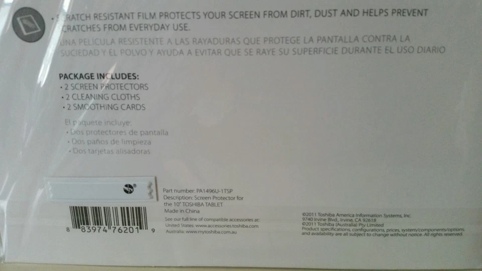 10 INCH TOSHIBA TABLET ANTI-SCRATCH SCREEN PROTECTORS PA1496U-1TSP THRIVE 2 Pack - Image 3 of 3