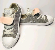 Converse All Star Double Tongue Sneakers Junior Size 3 Gray Pink Slip On Skater