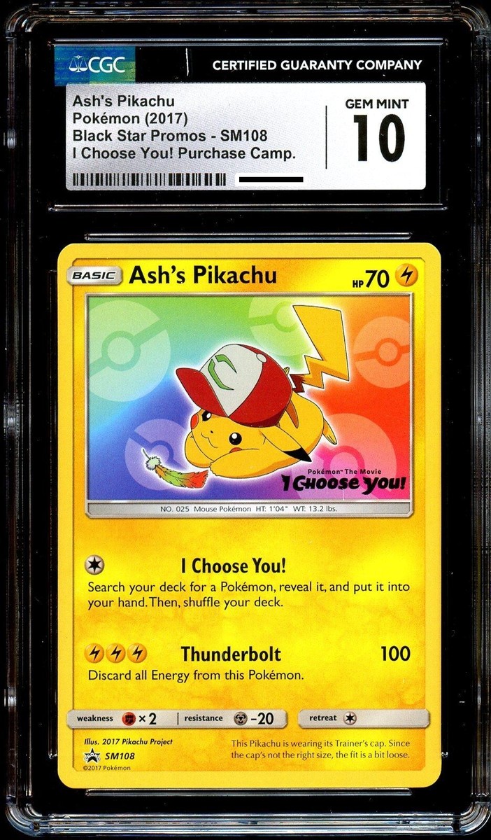 CGC 10 GEM MINT Ash's Pikachu SM108 PROMO Pokemon Card | eBay