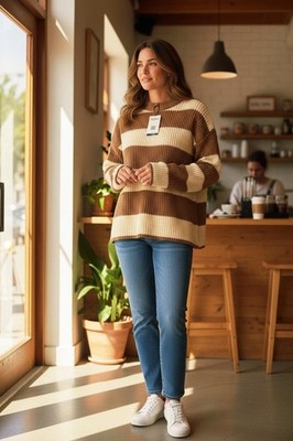 YOINS Pullover Damen Streifen Sweatshirt Oberteile Strickpullover Farbblock M...