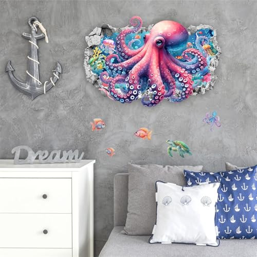 Octopus Wall Stickers 3D Ocean Animal Wall Decals Sea Life Wall Decals Under - Picture 8 of 8