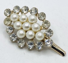 VINTAGE RHINESTONE FAUX PEARL WEDDING PROM HAIR CLIP UP DO ACCESSORY E4