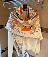70 cashmere 30 silk Orange animals double side printed square Wrap shawl 51''