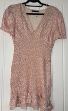 Zara Pink Floral bodycon Dress V-Neck Short Sleeve Size L