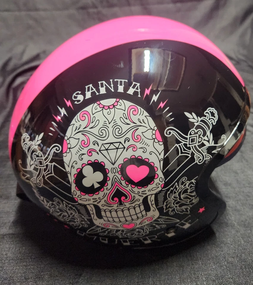 LS2 Spitfire Rosa Muerte Cara Abierta Casco Motocicleta Nuevo con Etiquetas Gráficos "Cráneo de Azúcar" Foto 3 de 4