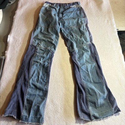 Vintage 1950s Patchwork Jeans Bell Bottom Flare Denim 100% Cotton Size 12