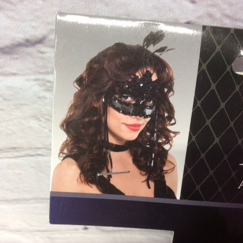 Masquerade Mardi Gras Costume Mask Black Sequins Dark Academia Cosplay Halloween - Picture 3 of 7