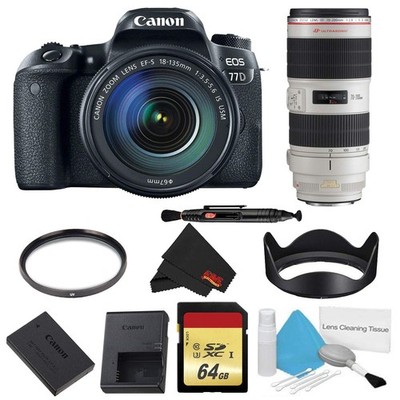 Canon EOS 77D DSLR Camera with 18-135mm Lens Bundle w/Memory Kit + Bonus