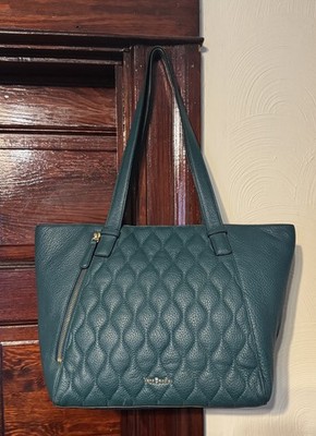 Vera Bradley Avery Bronze Green Quilted Leather Shopper Tote Bag Purse