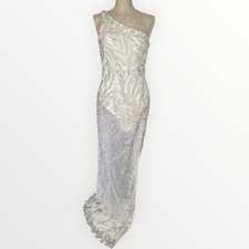 Viero Bridal Beaded One Shoulder Side Slit Sheer Wedding Gown Dress Sz 6