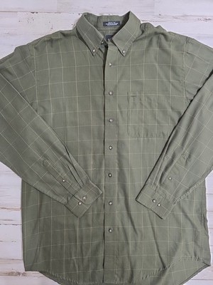 Arrow Mens Size LT (16-16.5) Long Sleeve Button Up Polo Shirt Green 