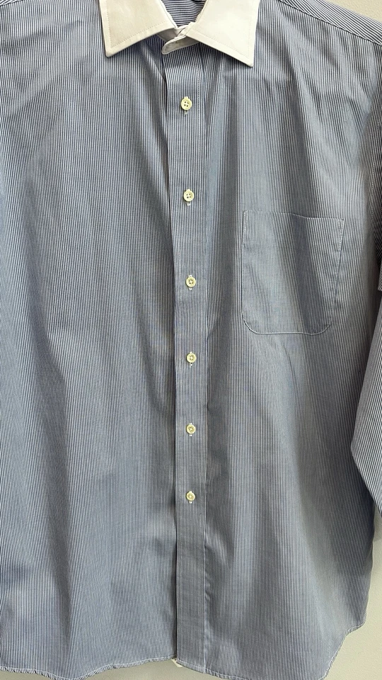 встреча уличных мужчин светло-синий в полоску рубашка на пуговицах размер S (32-33) - Изображение 2 из 4
