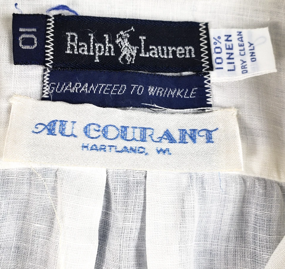 Camisa Ralph Lauren Vintage Mujer 10 Blanca 100% Lino Abotonada Largos Slv Bolsillos Foto 3 de 4