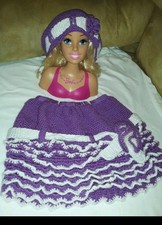 Set Skirt And Hat Handmade Crochet Purple And White Kid Girl Size 5