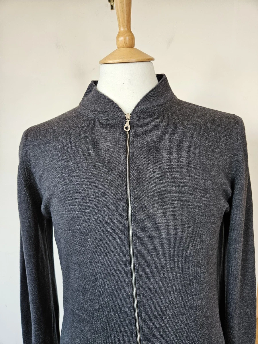 Cárdigan John Smedley Gris Pizarra 100% Pura Lana Nueva Tejido LS Cremallera Completa M Jersey