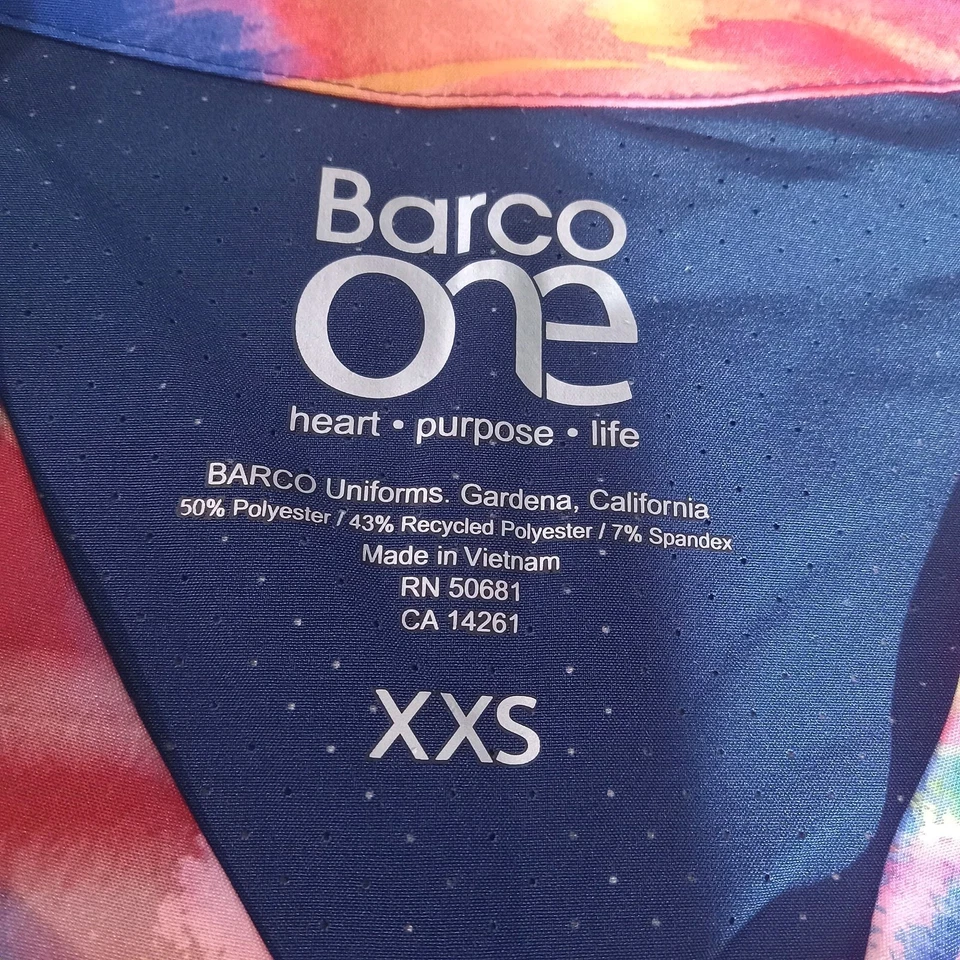 Barco One Multicolor Scrub Uniform Top Womens XXSmall 4 way Stretch Pockets - Image 3 of 4