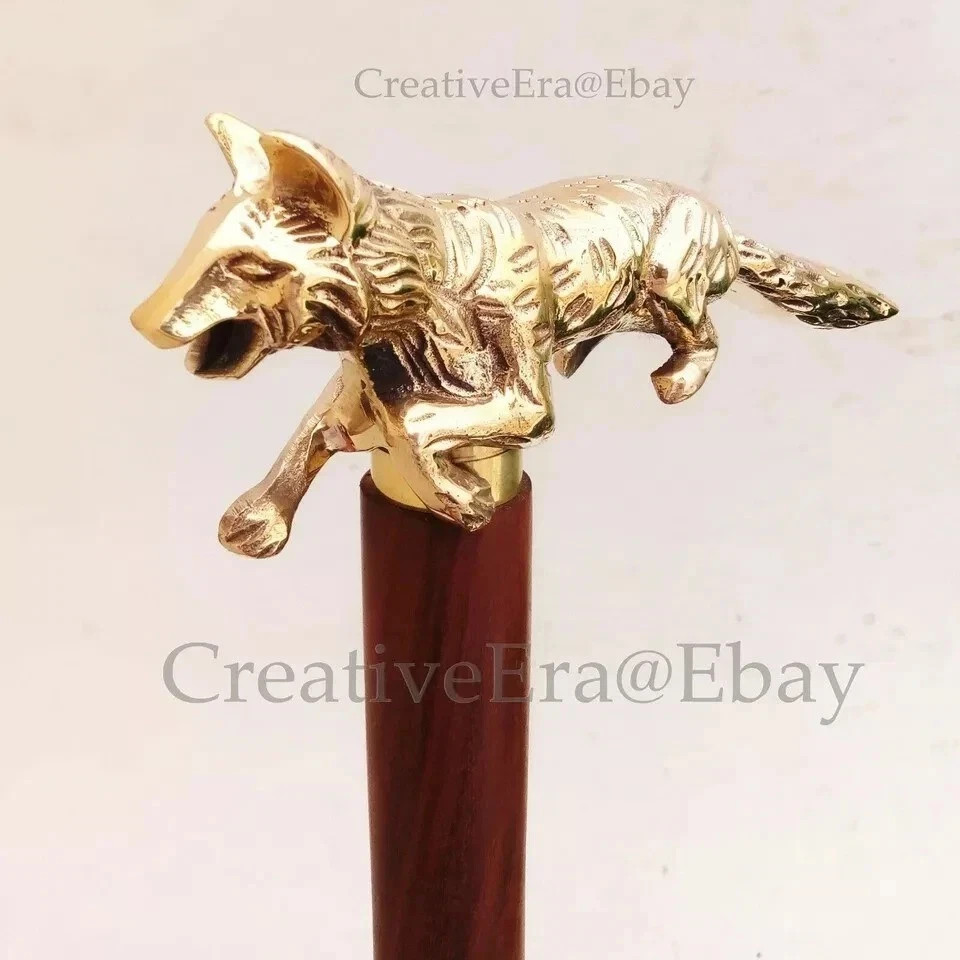 Solid Brass Walking Stick fox head handle vintage… - image 5