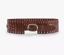 Zara Brown leather belt metal flower studded, 2025 NWT