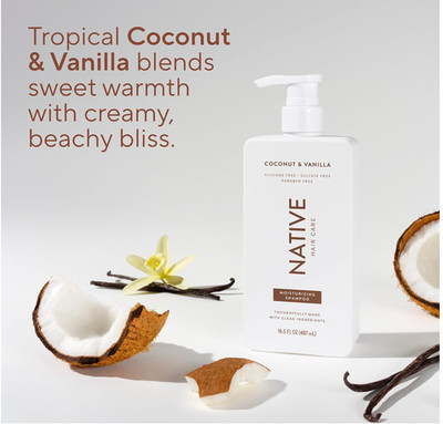 Native Coconut & Vanilla Vegan Shampoo, Sulfate & Paraben Free, 16.5 fl oz