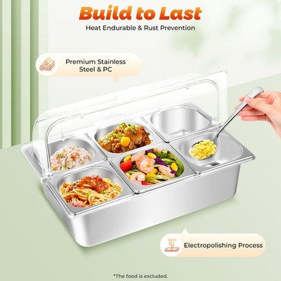 Party Fruit Seafood Buffet Tray Ice Food Serving Display Tray w/ Roll Top Cover