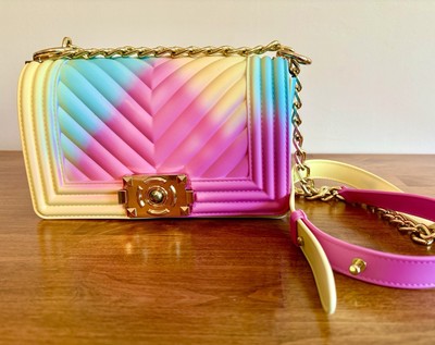 Crossbody Handbag Purse Pastel Colors Chevron Pattern Silicone