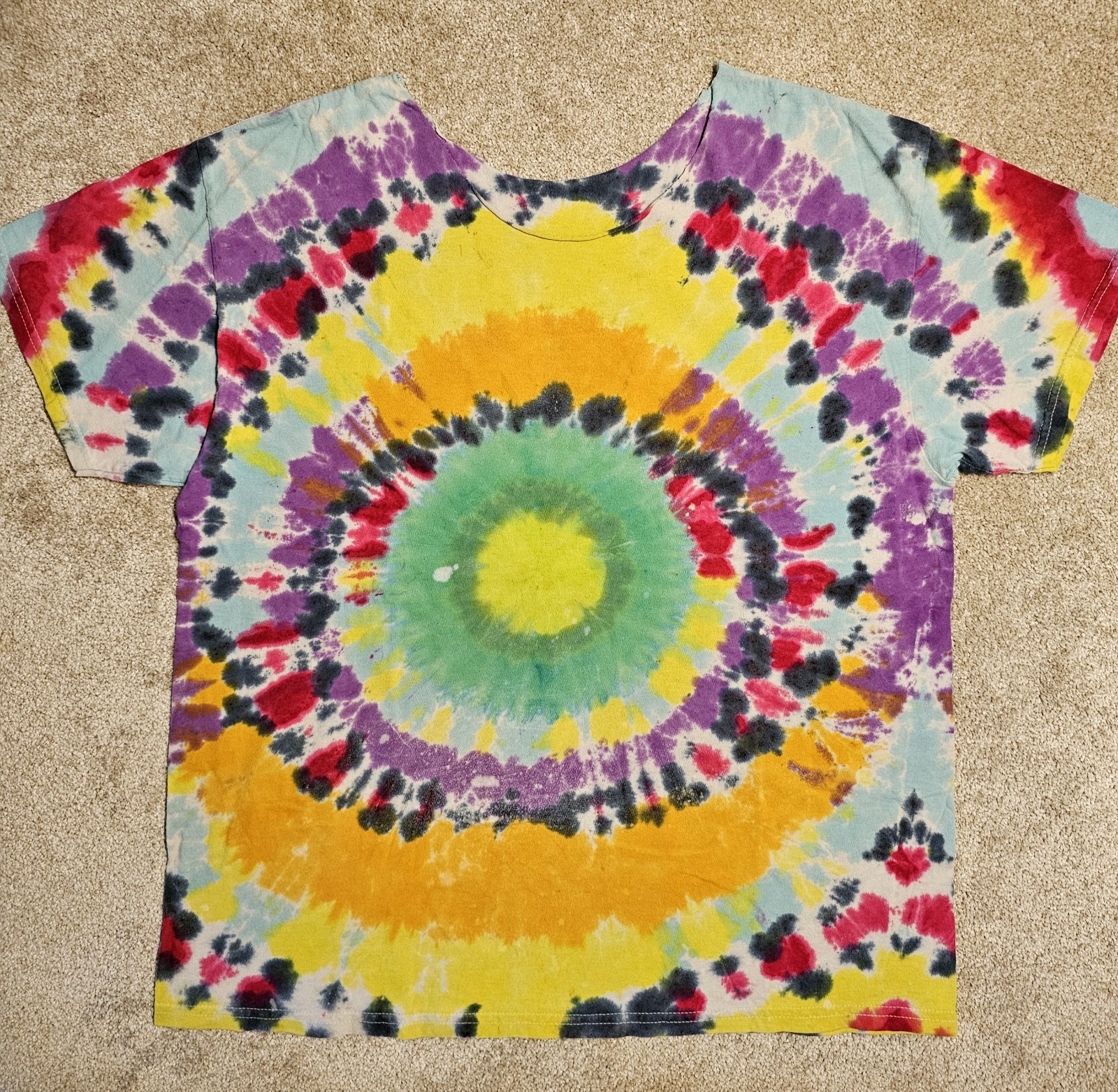 Vintage Y2k Hippy Tie Dye Distressed T-shirt Mens XL Grunge Stoner Festival Rave