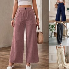 Womens High Waist Polyester Trousers Wide Leg Draped Straight Style Pants