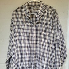 Burberry London Men's XL 100 Linen Plaid Button Down Shirt Made in USA