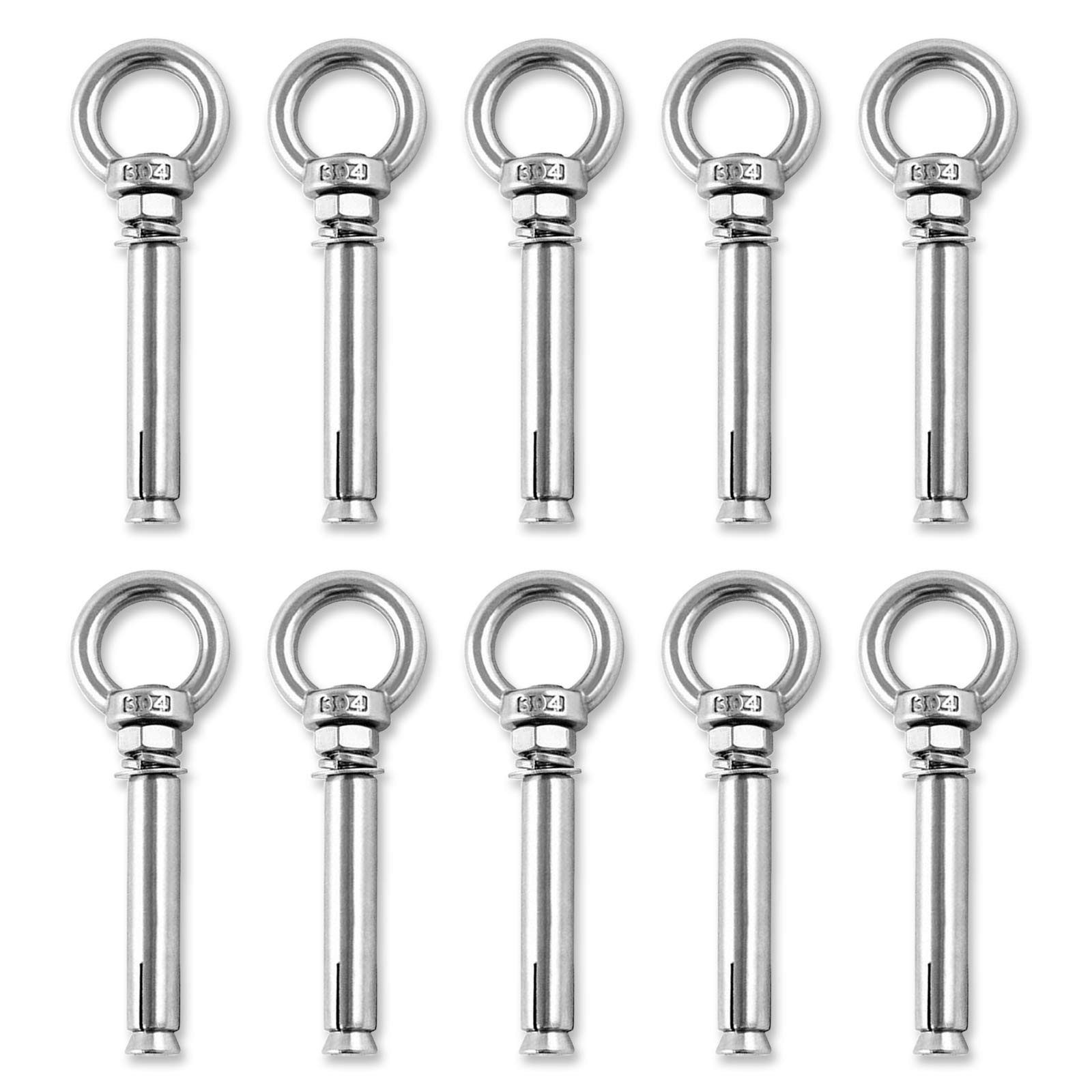Heavy Duty 304 Stainless Steel Shoulder Eye Bolts for Wall & Concrete Anchoring