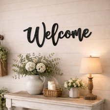 Wood Cutout Welcome Sign Welcome Wall Decor Word Wood Art Sign for Front Door Ru