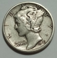 1943 S/S/S Mercury Dime FS-501 (UNAT) RPM VF 90% Silver