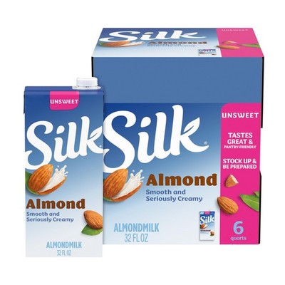Silk Shelf-Stable Almond Milk, Unsweetened, Dairy-Free, 32 Fl Oz (Pack of 6)