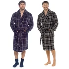 Men Bathrobe Soft Warm Fleece Dressing Gown Plaid Style Shawl Collar Nightwear