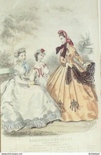 1864 Ladies Shop Fashion Engraving #5 (Watercolor Old Fashion Plate)