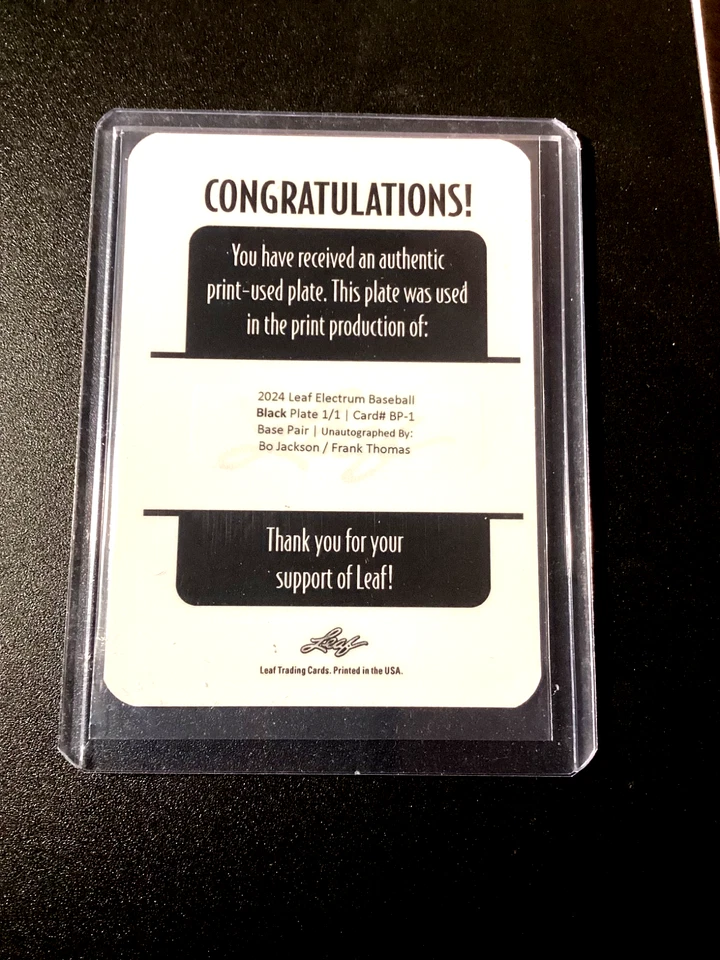 Печатная пластина Bo Jackson 1/1 2024 Leaf Vivid Frank Thomas 1 из 1 SP - Изображение 2 из 4