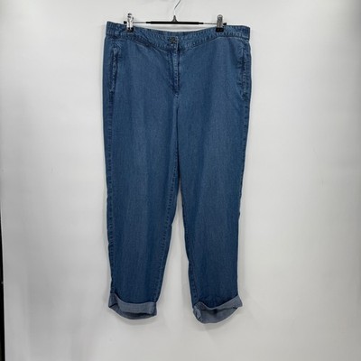 Jill Jill Stuart Denim Cropped Pants Women  12 Petite Blue Tencel Linen Blend